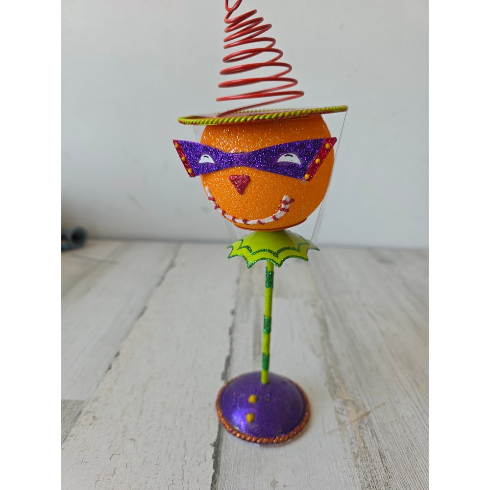 Vintage dept 56 glitter metal pumpkin RARE tea light holder candle Halloween